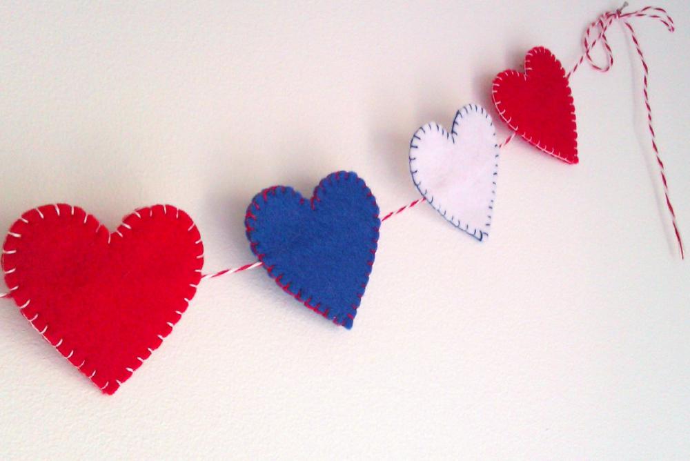Jubilee/independence Day/olympics Decorations - Hearts Blue White Red - Ornaments/decor/garland/bunting/banner